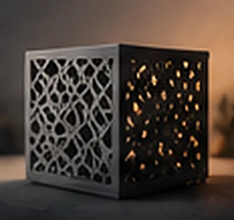 Lampe cube noire aux motifs ajourés